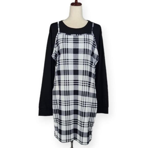 Plaid Cami Bodycon Dress with Solid Long Sleeve Crop Tee Women's Size 14 NWOT - Picture 2 of 15
